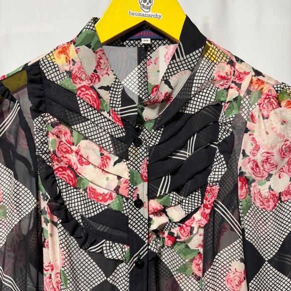 Kenzo Floral Blouse Top Sheer Button Shirt Longsleeve 38 - Picture 4 of 9